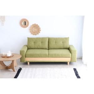 ソファベッド 2.5P グリーン 大容量収納付き 肘付き ファブリック地