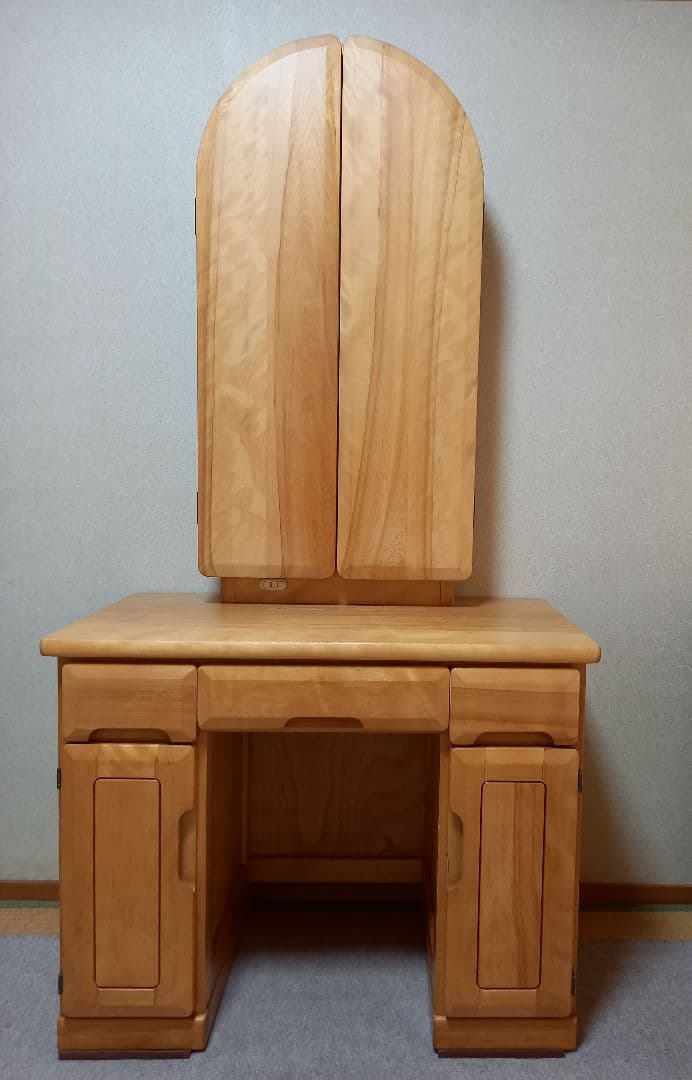 【セット商品】ミズメザクラ　ドレッサー三面鏡　ナチュラル　カントリー　天然木