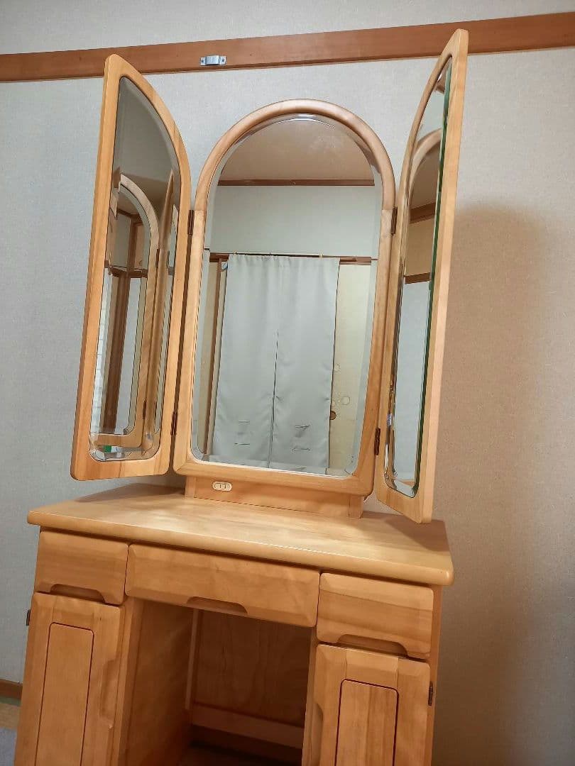 【セット商品】ミズメザクラ　ドレッサー三面鏡　ナチュラル　カントリー　天然木