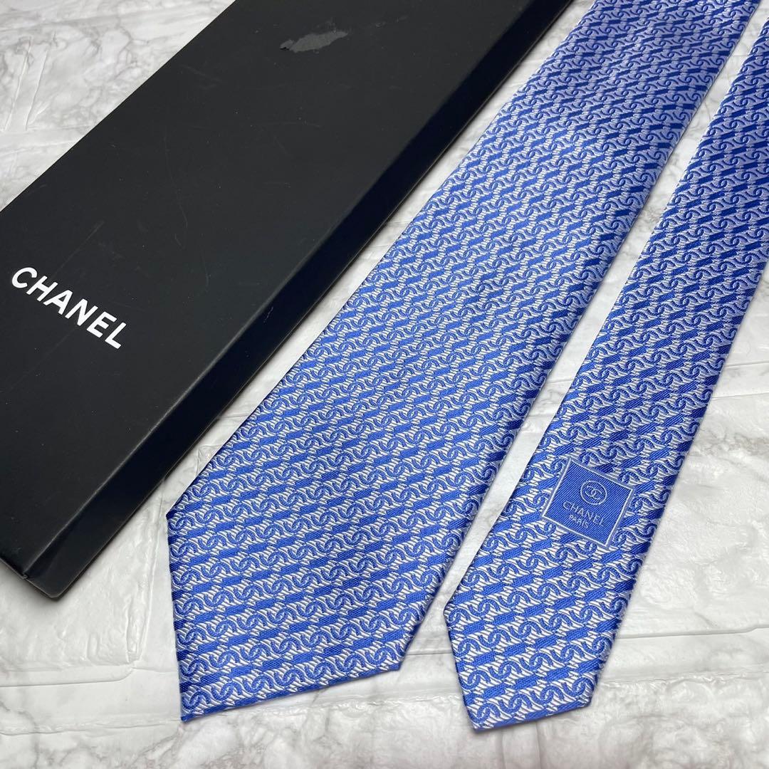 箱付き　未使用　CHANEL シャネル　ネクタイ　ココマーク　ブルー　スーツ
