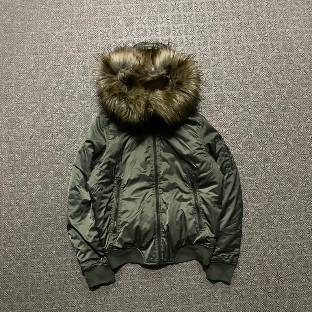 Y2K N2B 短丈 フライト ボンバー ジャケットCargo ファーフード91