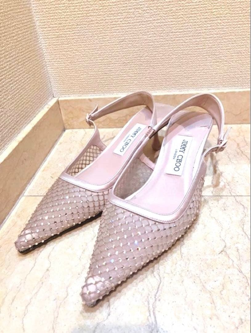 ◆美品◆ジミーチュウJIMMY CHOOアメルメッシュパンプスローヒール22万円