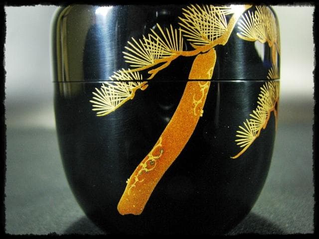 伊川 敬三 老松 金蒔絵 輪島塗 蒔絵師 棗 茶道具 四方桟箱 f177