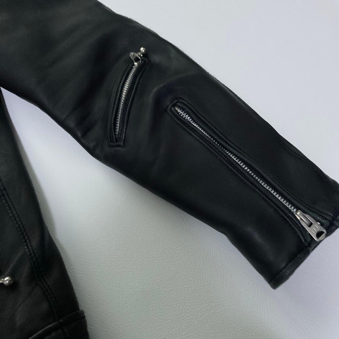 美品 ナノユニバース レザージャケット 羊革 キルティング ブラック 黒 L