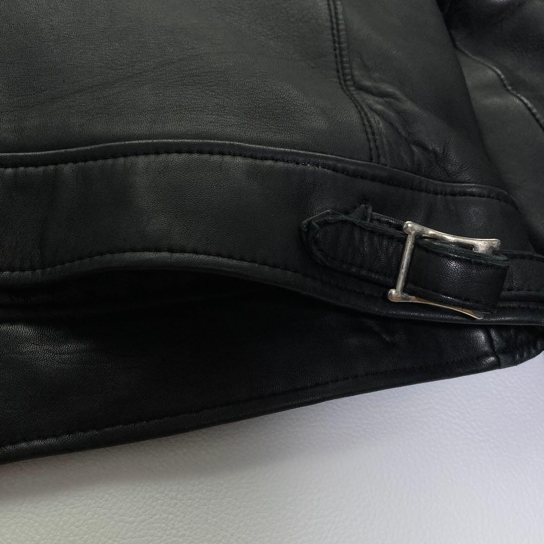 美品 ナノユニバース レザージャケット 羊革 キルティング ブラック 黒 L