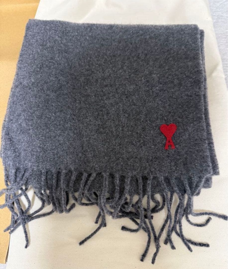 ami グレー ウール マフラー フリンジ付き