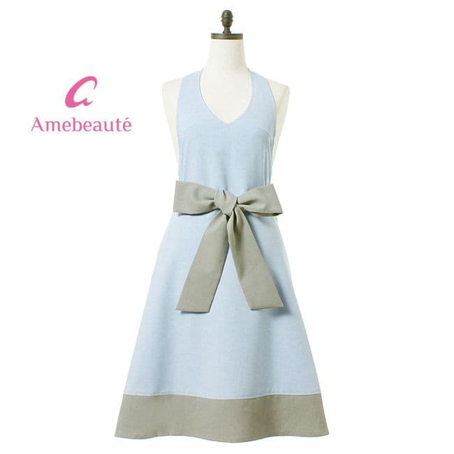 アームボーテ　サックス＆ライトグレーローブエプロン