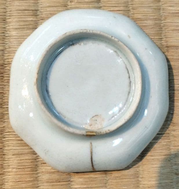 お値下げしました、古伊万里　型紙摺印判　八角豆皿　5枚組　金直し有