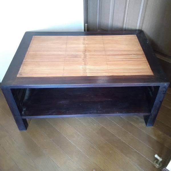ローテーブル　木製座卓 竹天板 オープンシェルフ付き