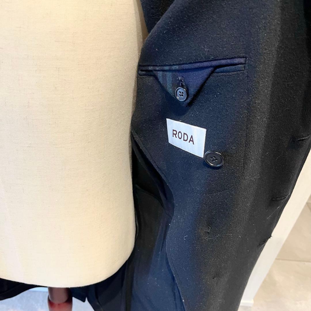 RODA ロダ ロングコート 46 ダブルブレスト ネイビー イタリア製 ウール