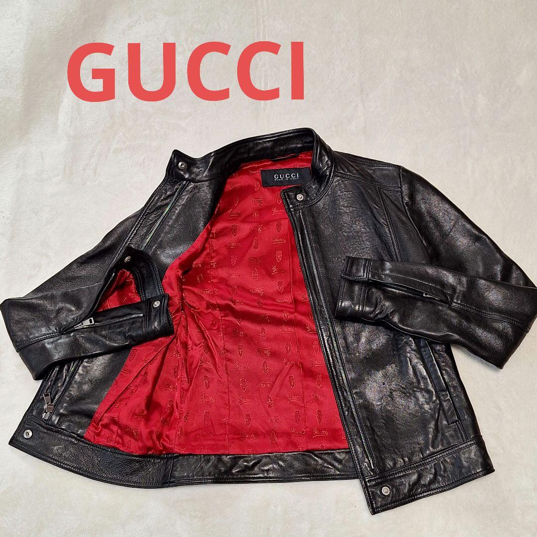 【極美品】GUCCI グッチ ラムレザー ジャケット 黒 レディース 38