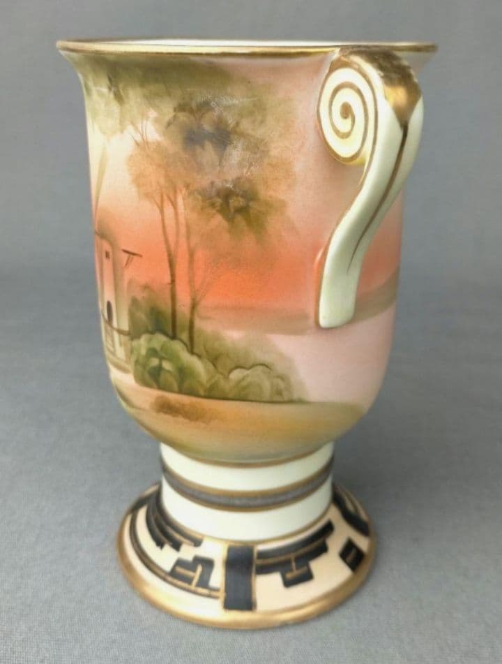 期間限定セール★オールドノリタケ オランダ 風車湖畔風景文 花瓶二耳壺