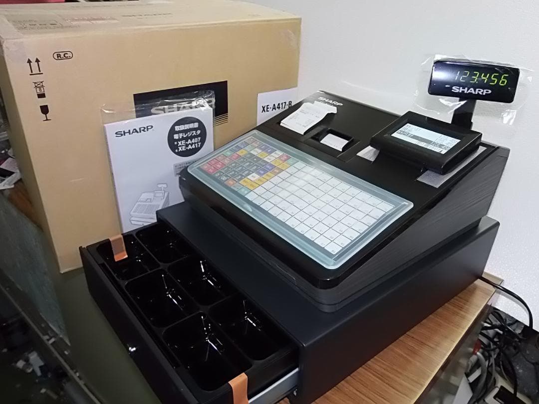 新品人気の黒224飲食向フルフラットXE-A417Bシャープインボイスレジスター