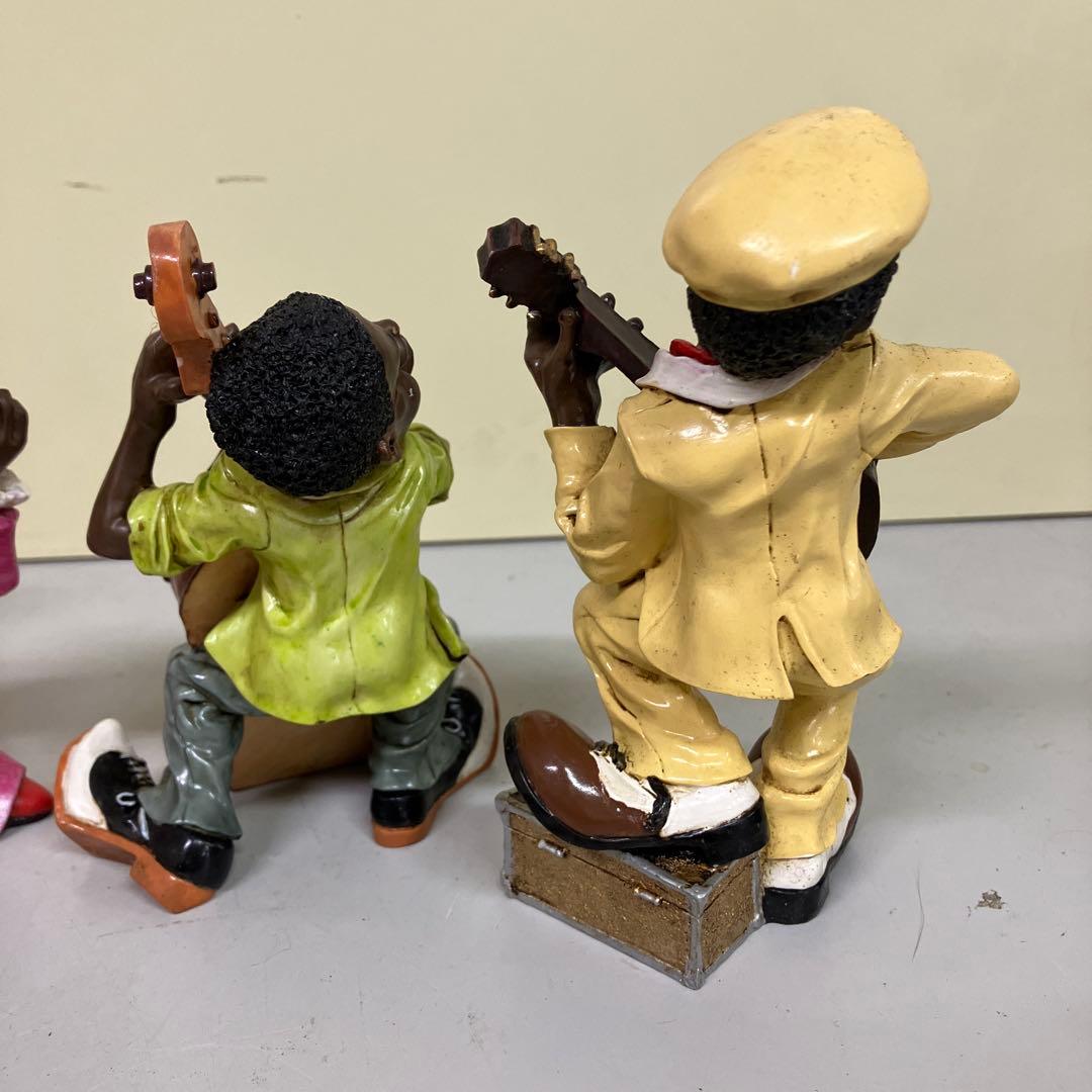 E-4 黒人ジャズバンド フィギュア 6体セット 楽器付き 置物 陽気な音楽隊