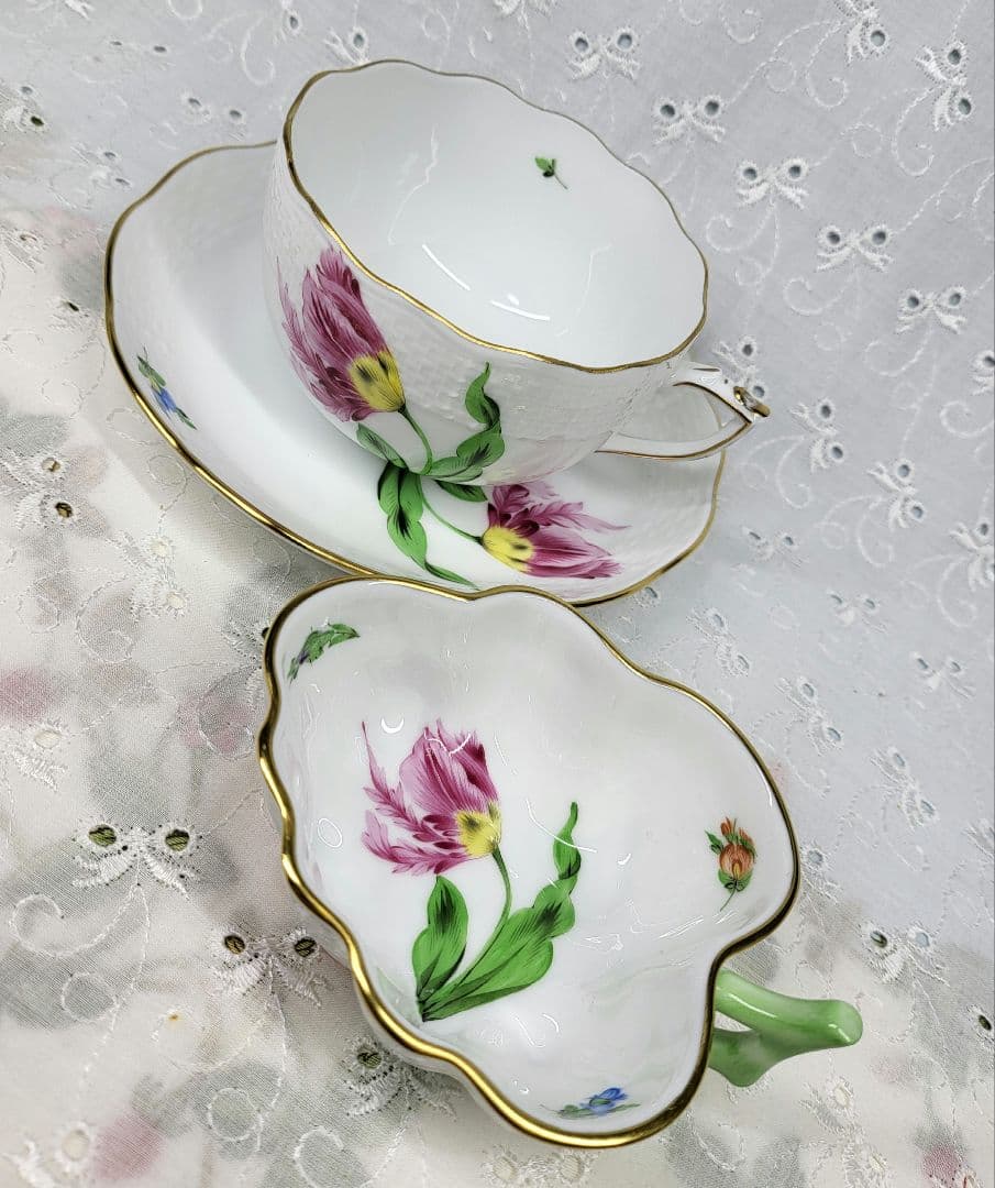 美品✨ヘレンド バコニーの春 ピンクのチューリップ カップ、シュガー2点