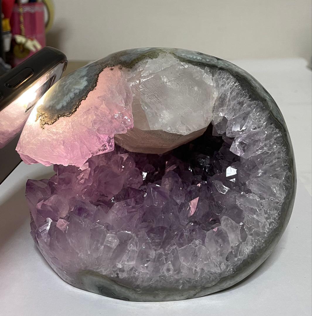 アメジスト マネーボックス 笑口ドーム 幸運 魔除 約1.6キロ カルサイト共生