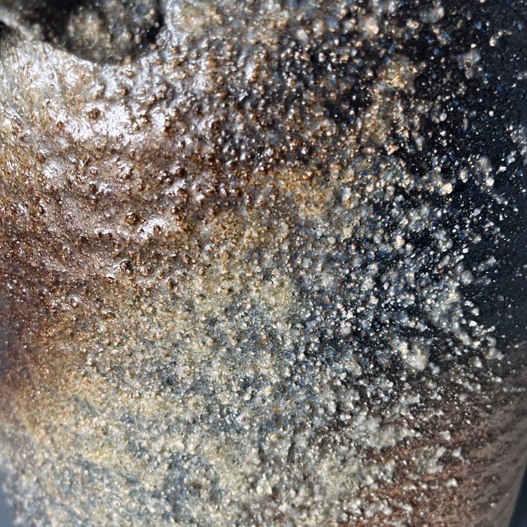 信楽焼傘立て  青窯肌縄手付 高さ４５cm