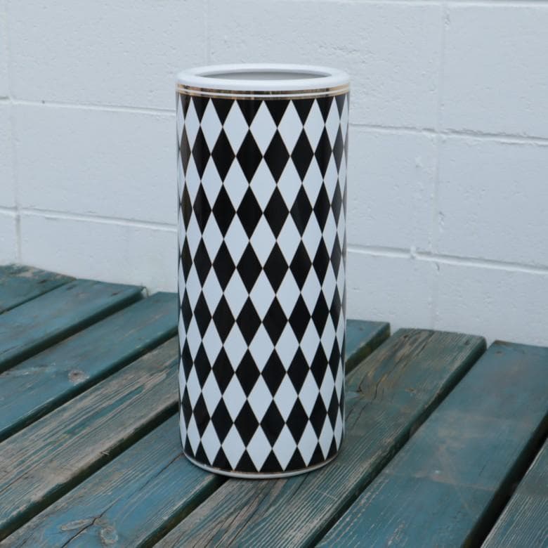 傘立て アンブレラスタンド 陶器製 ブラック x ホワイト モダン アート