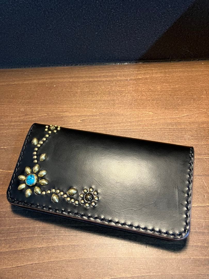 セミロングウォレット　茶芯レザー　ターコイズ