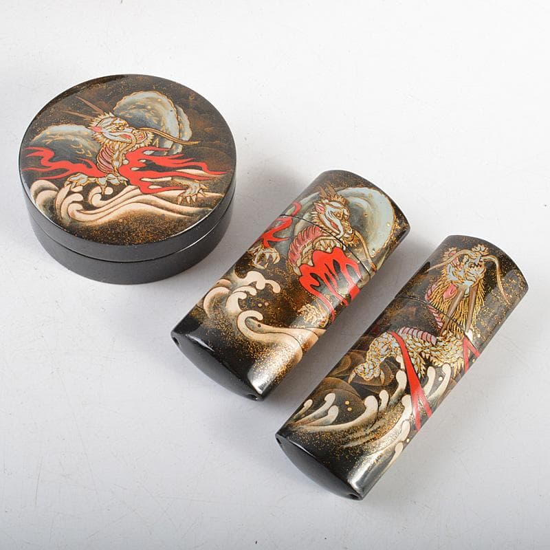 茶道具　鳥金蒔絵棗　黒楽茶碗　香合　櫛　印籠など　輪島塗13点　M　R6020