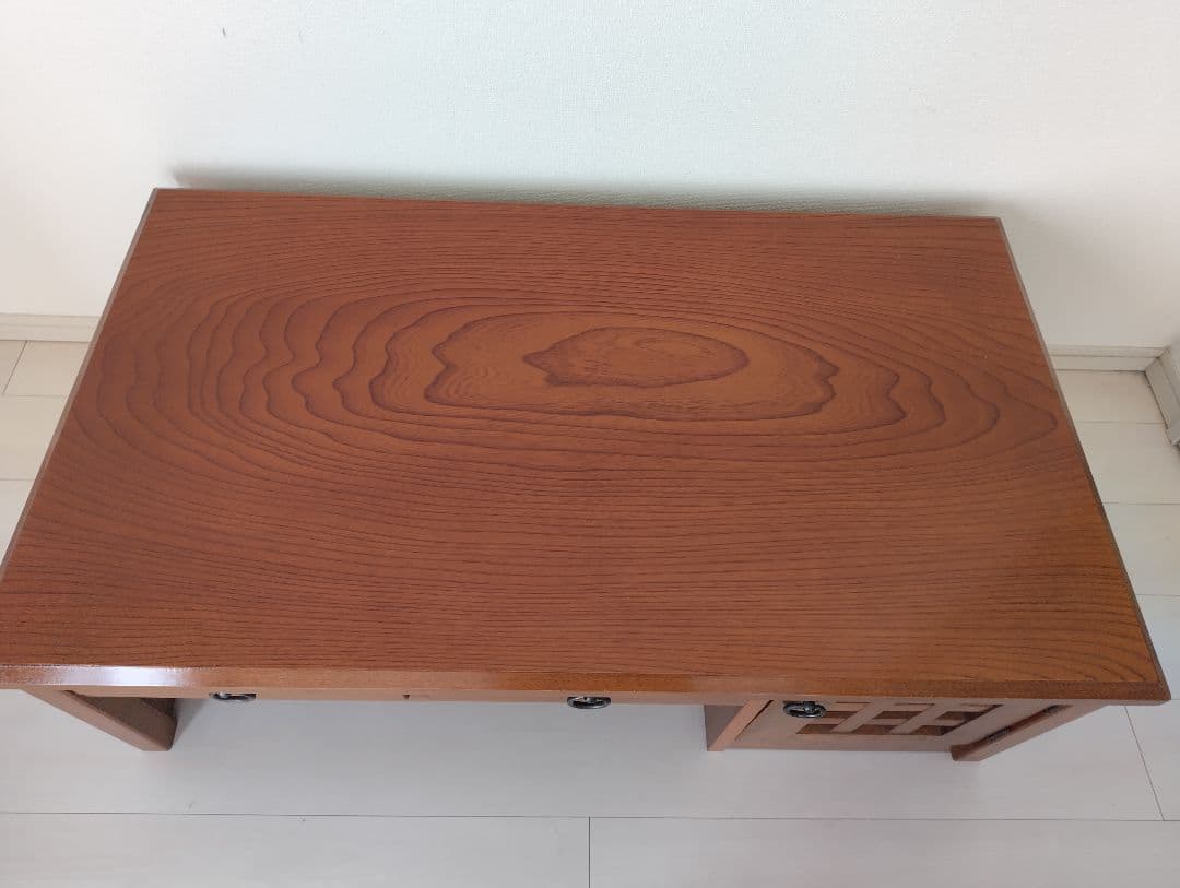 光製作所（hikari）文机 欅ケヤキ杢 片袖机 和室 座机 引き出し付き