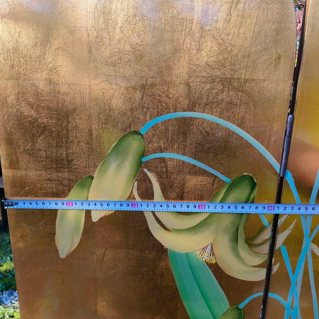 荘厳 屏風 4連 パーテーション 表裏別デザイン 仕切り 四つ折り和風アジアン