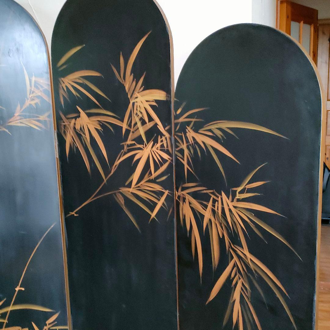 荘厳 屏風 4連 パーテーション 表裏別デザイン 仕切り 四つ折り和風アジアン