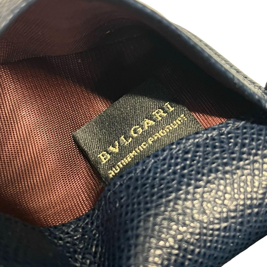 希少✨ブルガリ ケース ロゴクリップ グレインレザー ネイビー ブルー