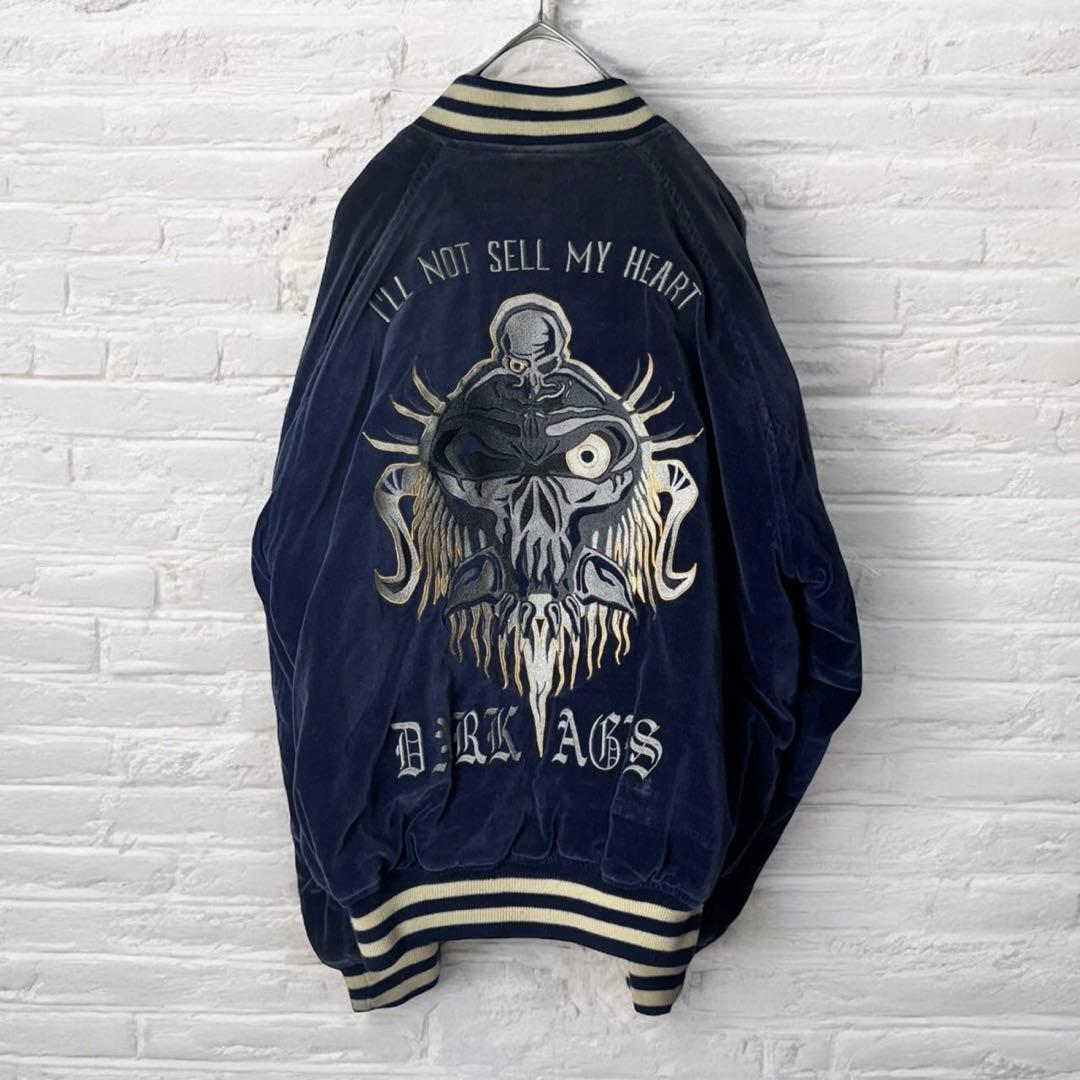 ハイスピリッツ　スーベニアジャケット　スカジャン　ベロア　別珍　刺繍　ネイビー