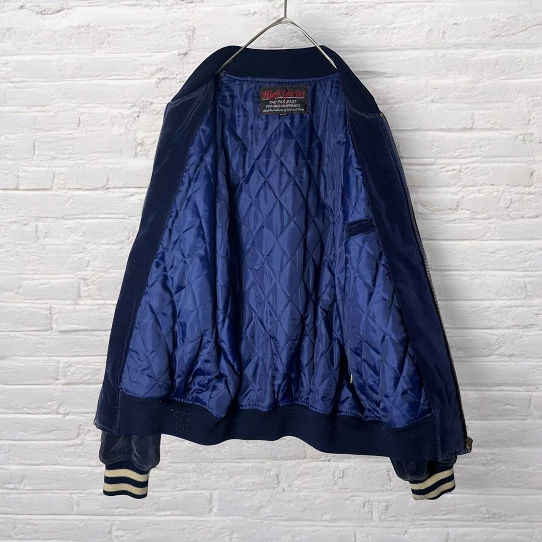 ハイスピリッツ　スーベニアジャケット　スカジャン　ベロア　別珍　刺繍　ネイビー
