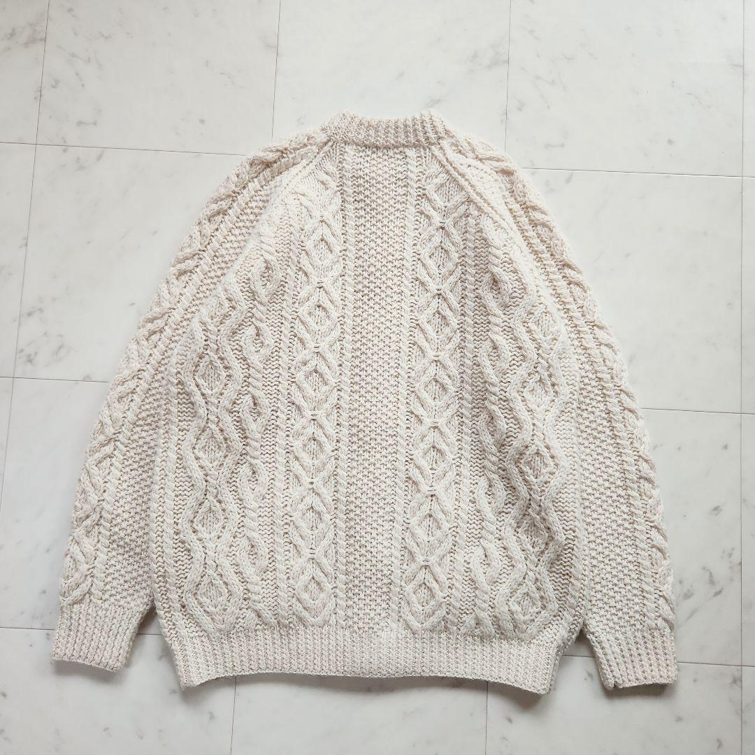 美品 ウールリッチ 厚手 カーディガン ケーブル編み ウール オフホワイトM