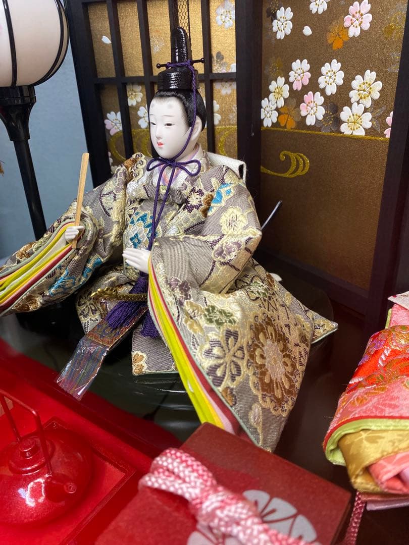 東京久月　雛人形屏風付ガラスケース親王飾り・間口約５７×奥行約３４×高さ約３９㎝