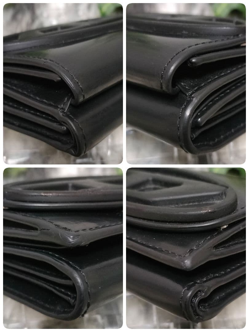 DIESEL 三つ折り財布 ブラック Dロゴ レザー ディーゼル 財布 黒革男女