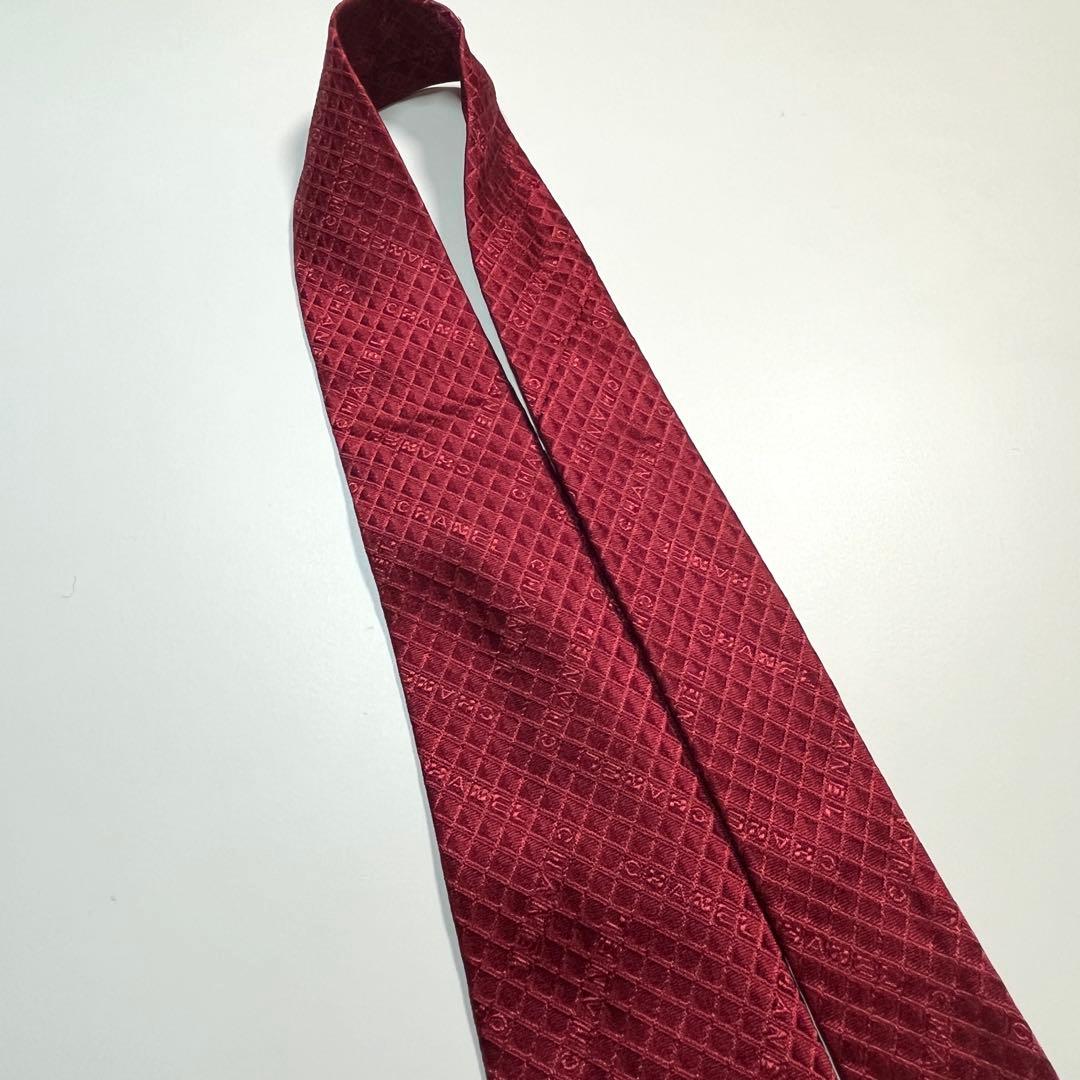 ✨美品✨ CHANEL シャネル　ネクタイ　シルク　ブランドロゴ　ワインレッド