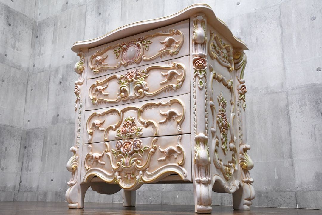 FAC60 ロココ調 猫脚 レリーフ トールペイント クラック加工サイドチェスト