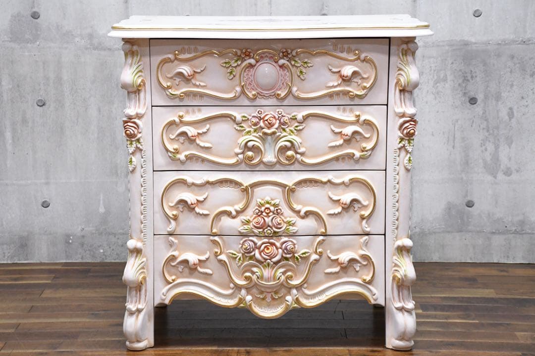 FAC60 ロココ調 猫脚 レリーフ トールペイント クラック加工サイドチェスト