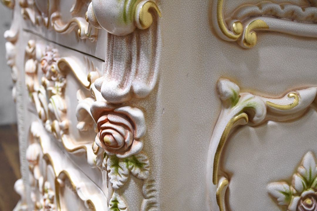 FAC60 ロココ調 猫脚 レリーフ トールペイント クラック加工サイドチェスト