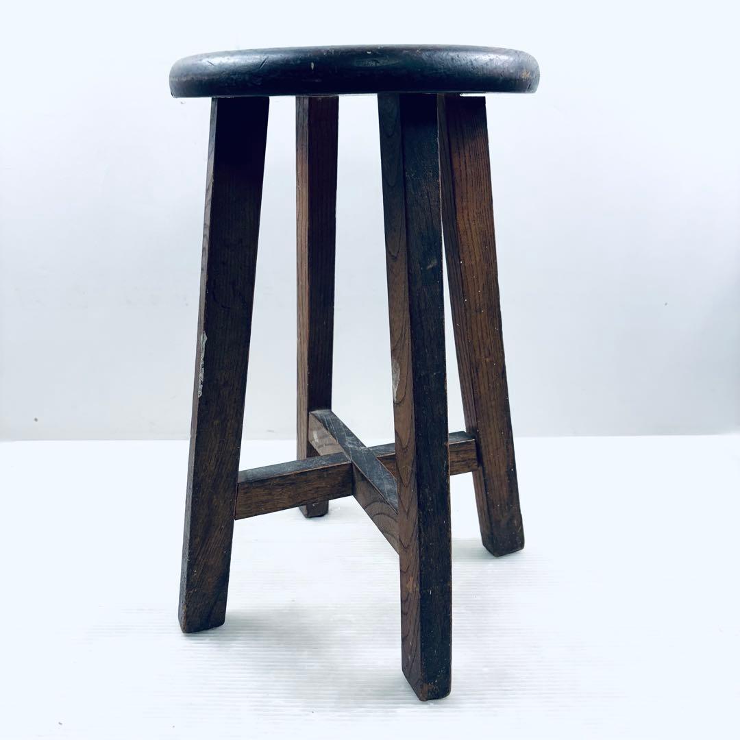 【昭和レトロ】木製　丸椅子　ハンドメイド　ビンテージ　当時物　スツール　作業椅子