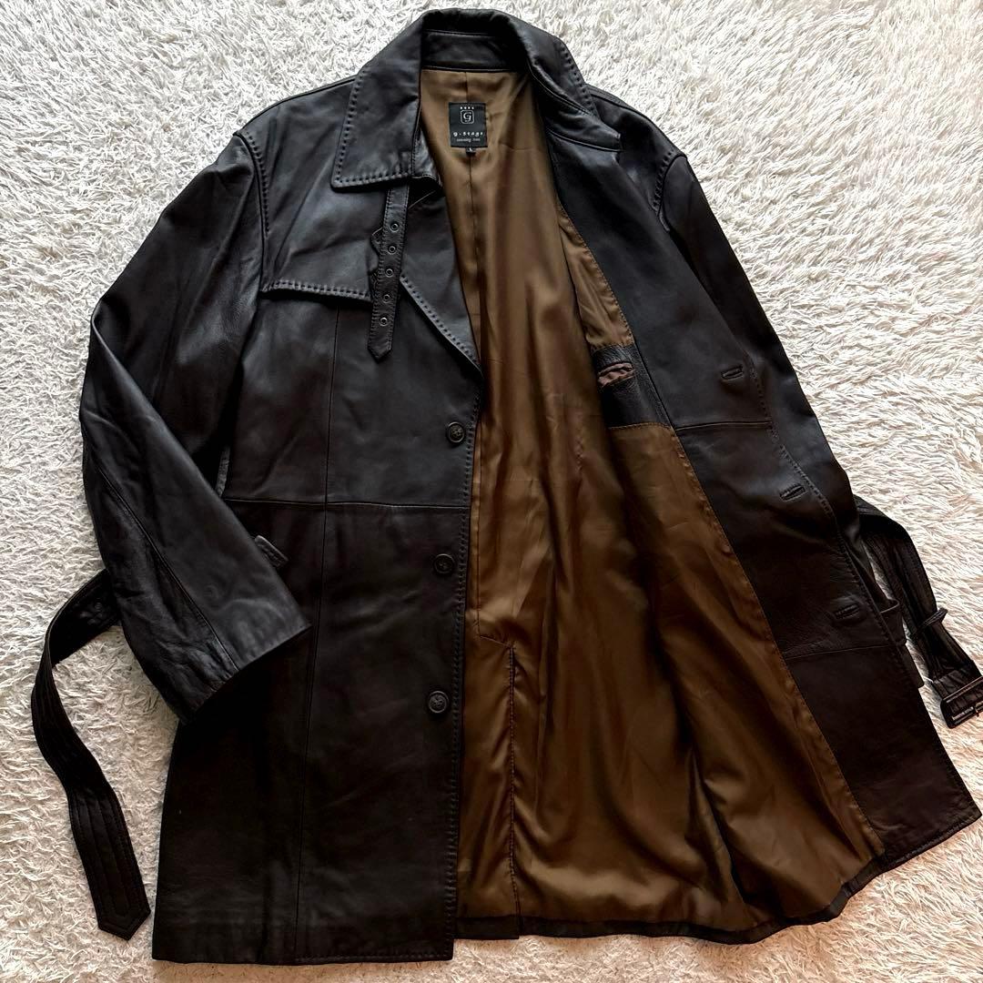 ★羊革 Lサイズ★ G-STAGE シングル トレンチコート ベルト 茶