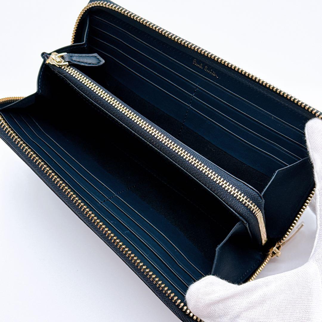 ポールスミス 長財布 ラウンドファスナー マルチストライプ ブラック 黒 レザー