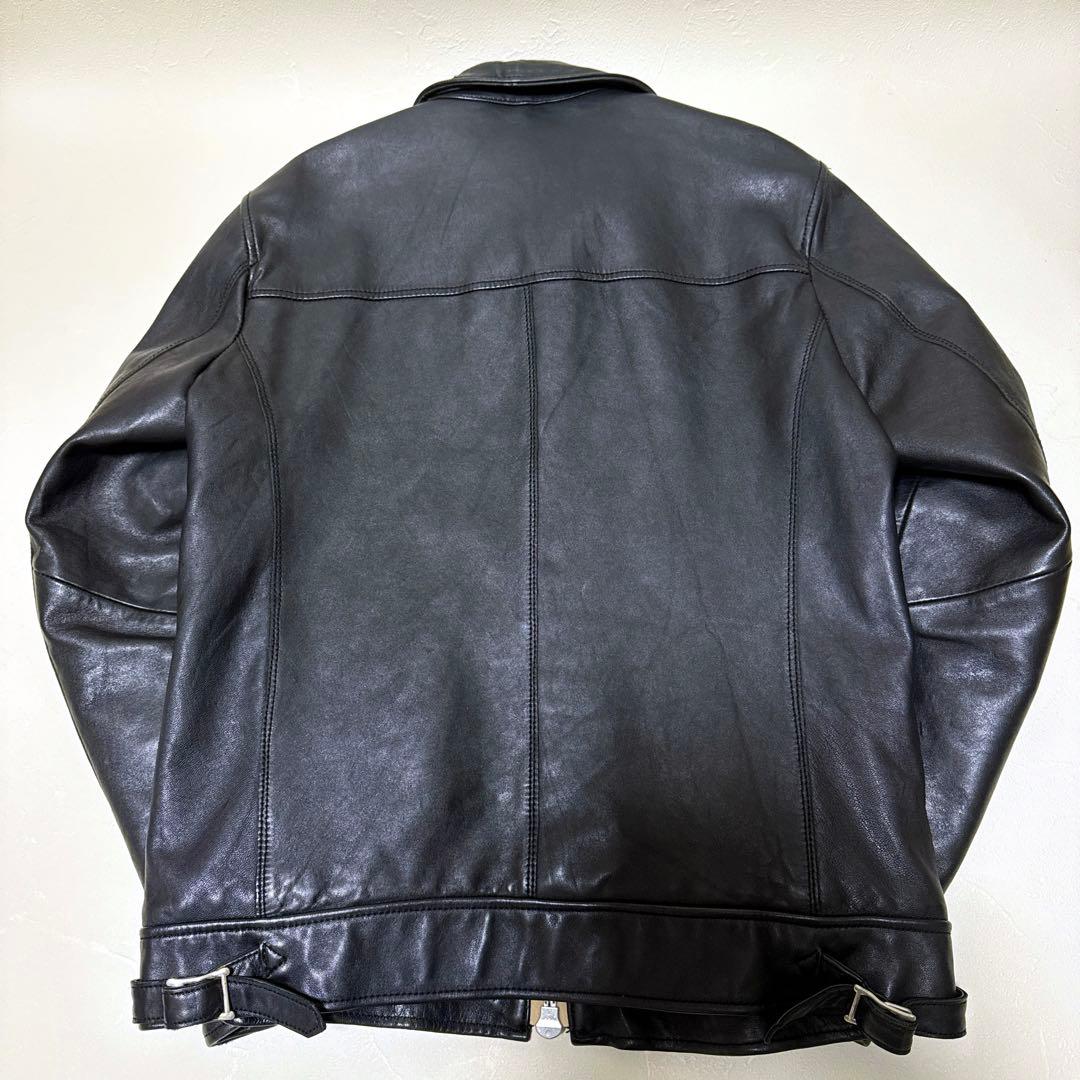 【極美品】XLサイズ ナノユニバース シープスキン シングルライダース 黒 赤