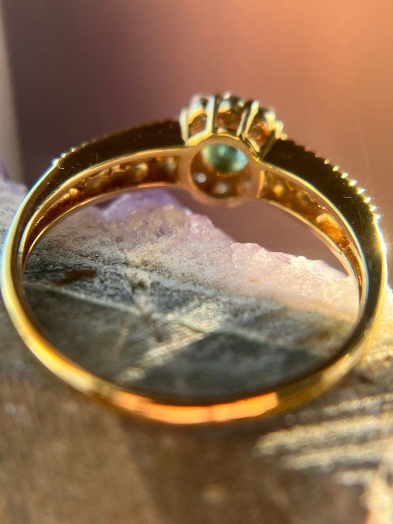 新品K18YGエメラルド0.2ctダイヤモンドリング指輪