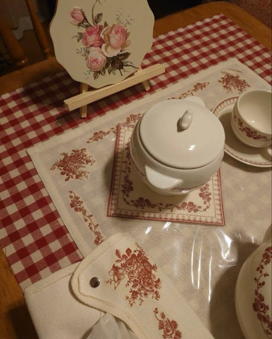 バラの花 八角形 木製プレートデコパージュ作品