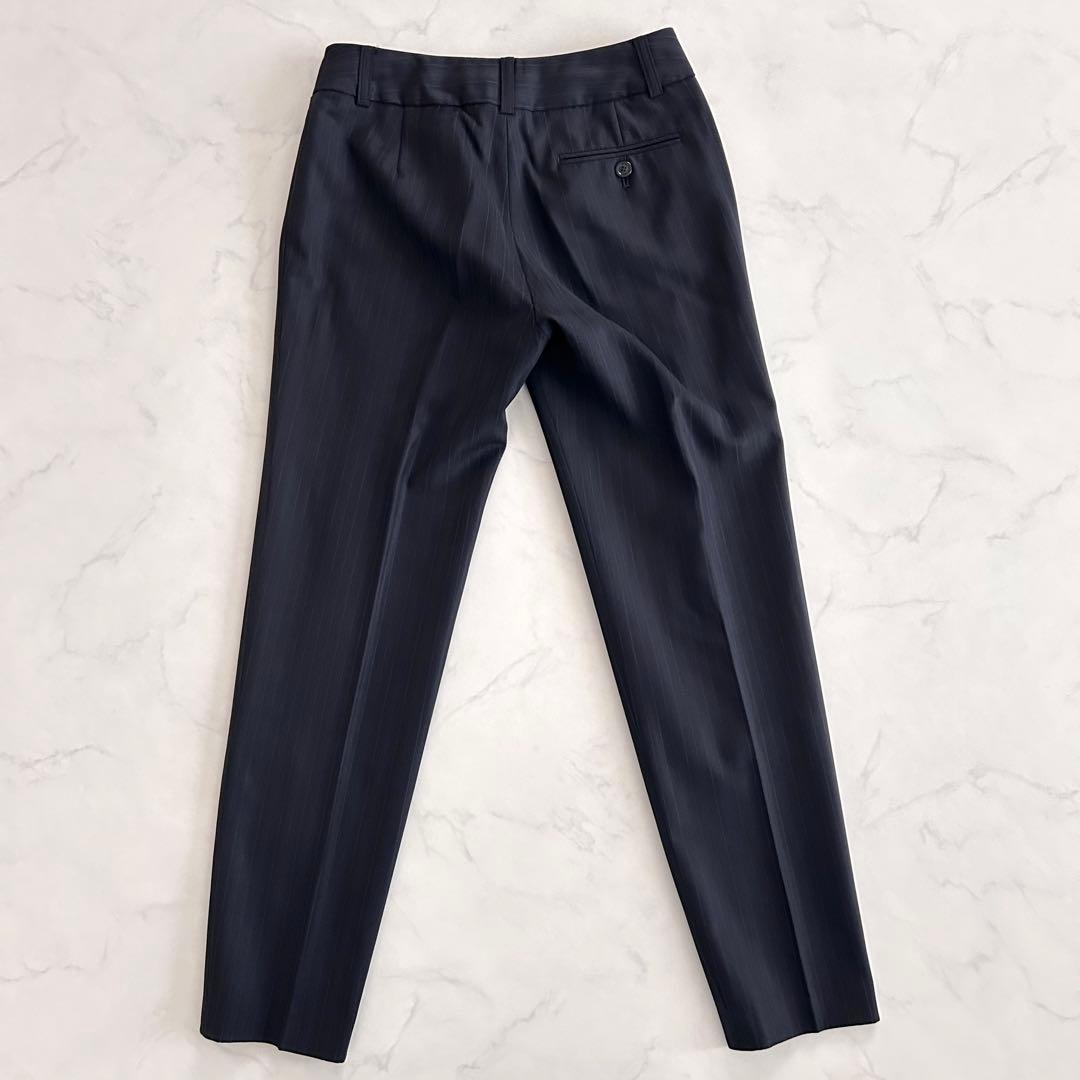 美品 23区 パンツスーツ セットアップ 濃紺 ストライプ 34 小さいサイズ