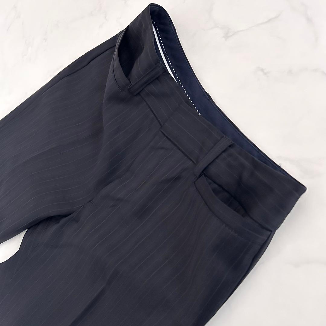 美品 23区 パンツスーツ セットアップ 濃紺 ストライプ 34 小さいサイズ