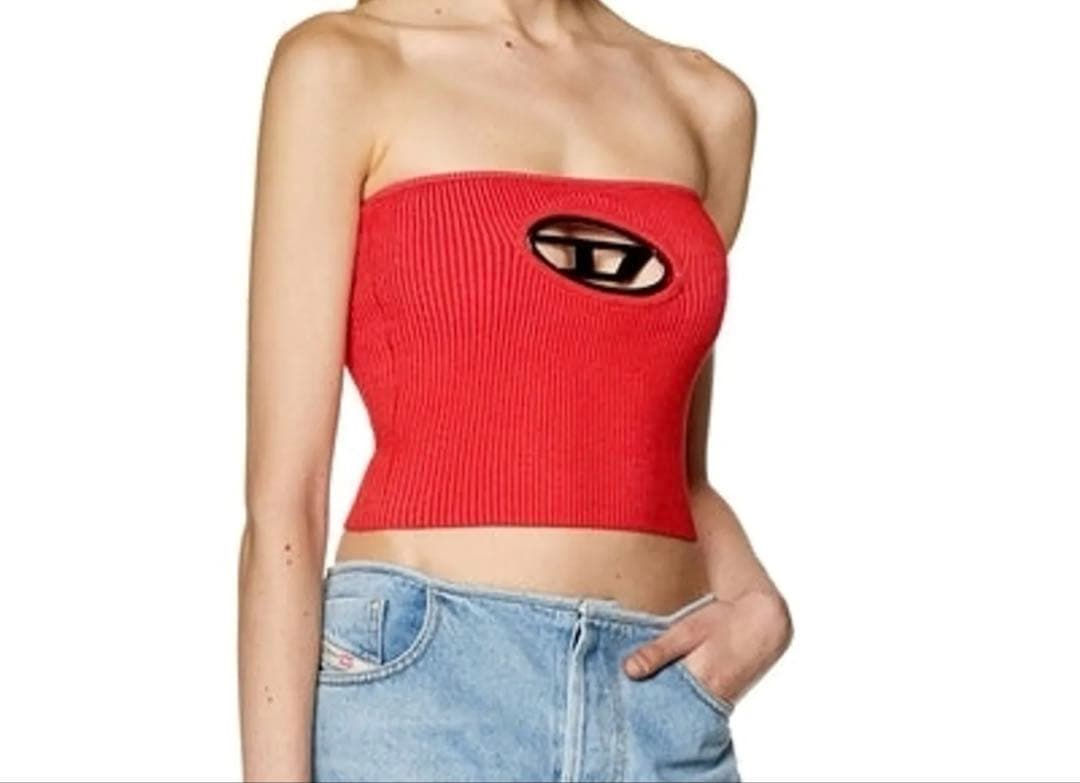 DIESEL ディーゼル レッド　チューブトップ　ニット　トップス　ベアトップ