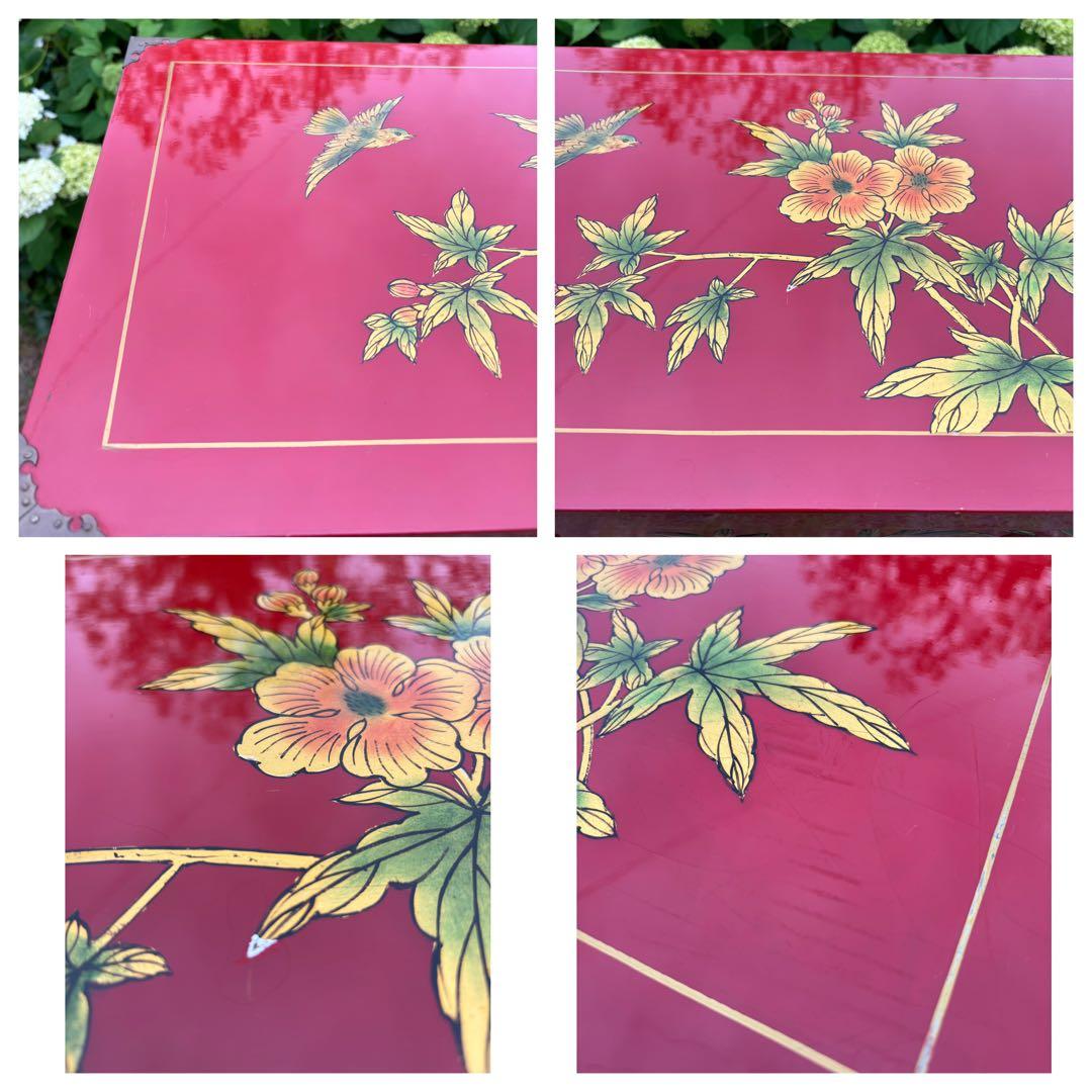 赤い花柄の木製タンス　シノワズリ家具　中国民藝　漆塗り　アンティーク　チェスト