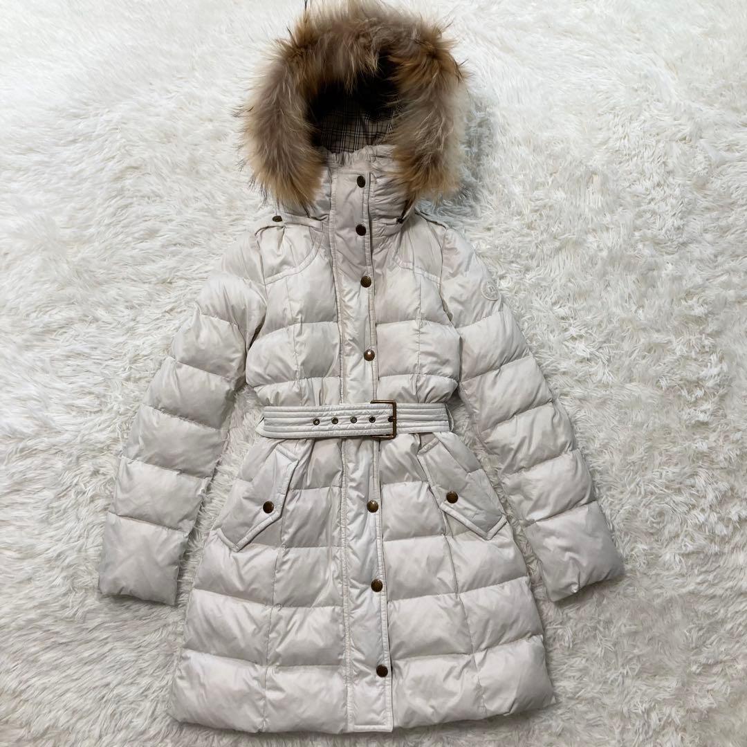 バーバリーブルーレーベル ダウンコート ベルト ラクーンファー ノバチェック