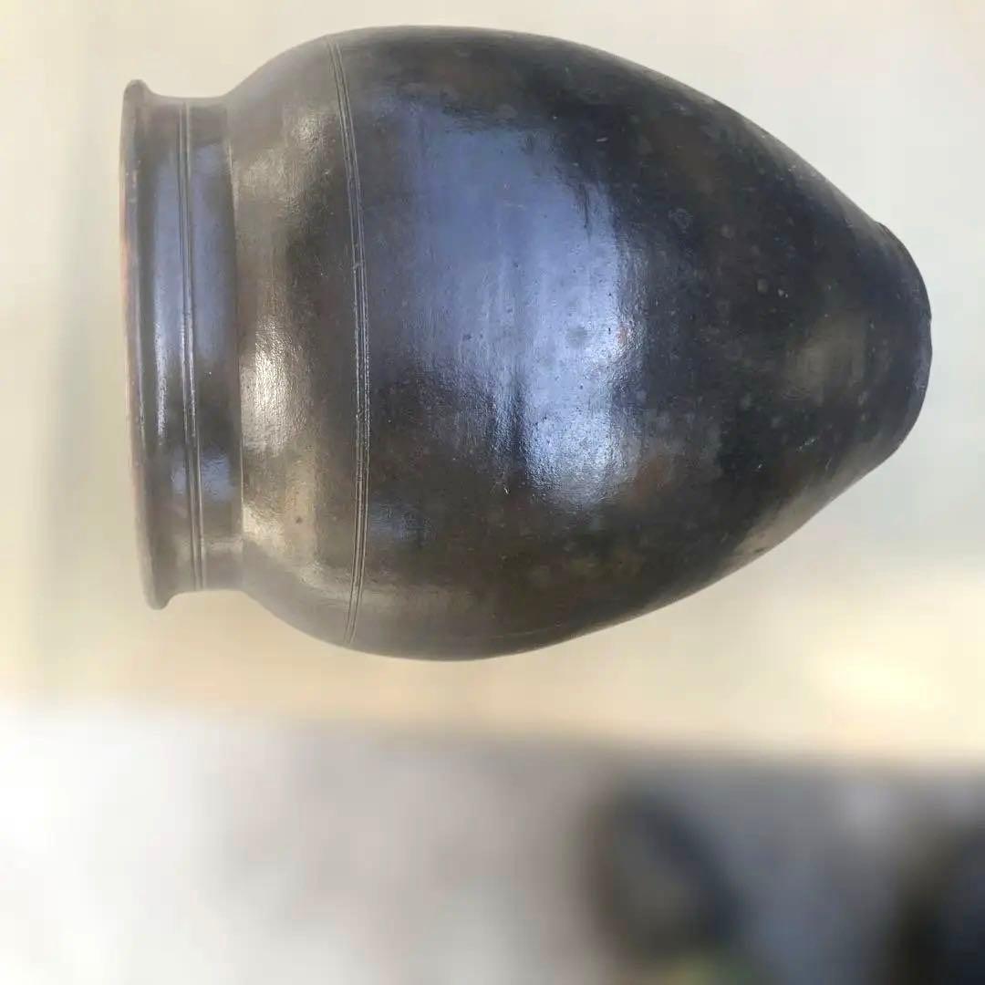 【古美術】趣のある黒茶褐色の陶器のカメ59センチ