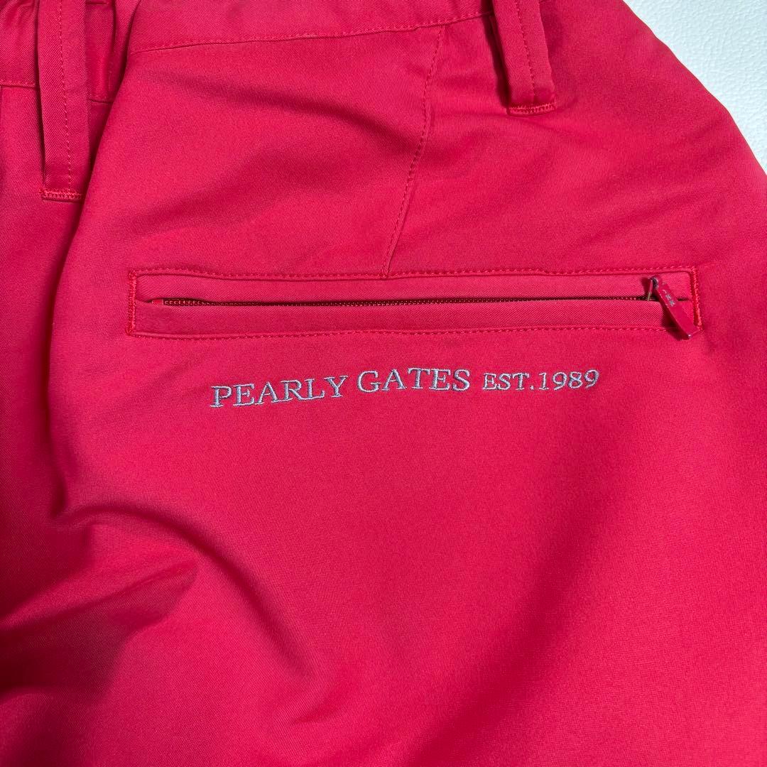 PEARLY GATES ロゴ刺繍 ゴルフパンツ 赤 5 裾ドローコード